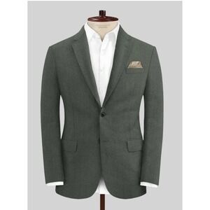 STUDIOSUITS Men's Heavy Linen 2-Button Bespoke Blazer Green sz. 46L NWT $329
